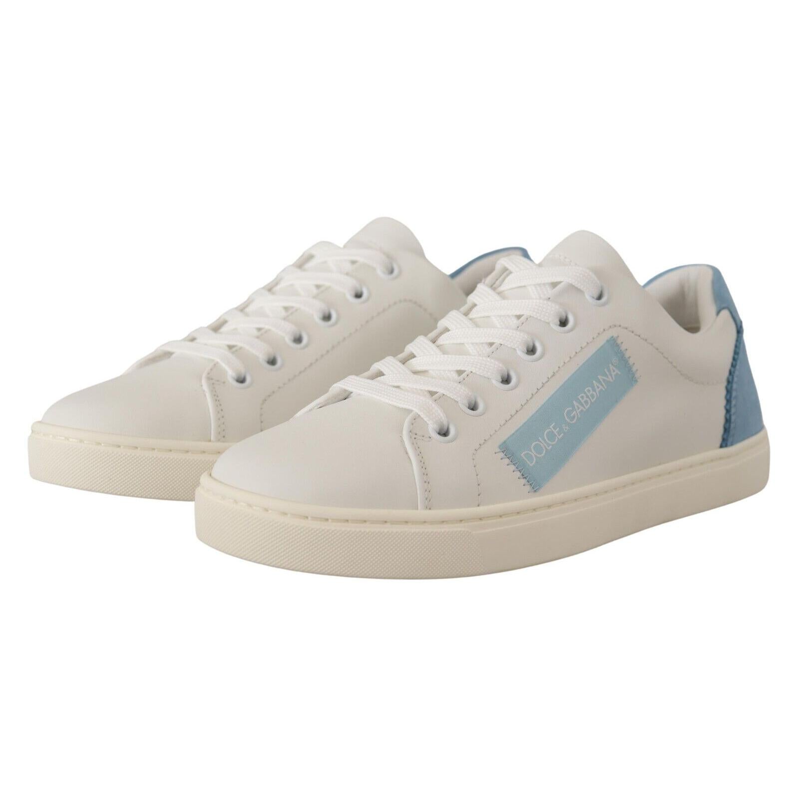 Dolce & Gabbana White Blue Leather Low Top Sneakers Shoes