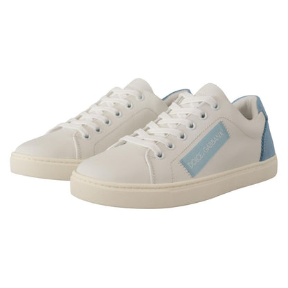 Dolce & Gabbana White Blue Leather Low Top Sneakers Shoes