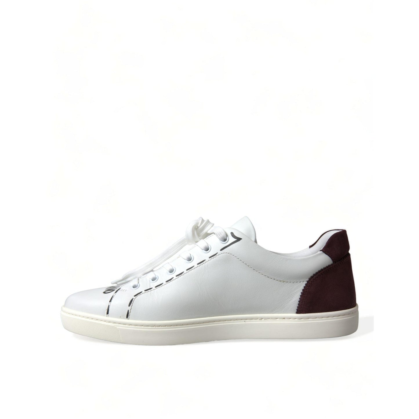 Dolce & Gabbana White Bordeaux Leather Logo Low Top Sneakers Shoes