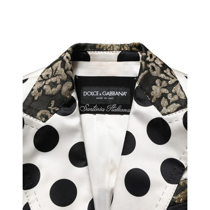 Dolce & Gabbana White Brocade Polka-Dot Print Blazer Jacket