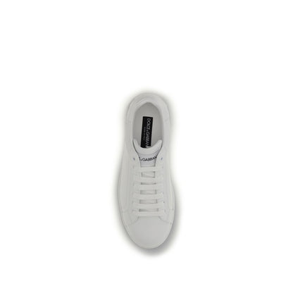 Dolce & Gabbana White Calf Leather Bos Taurus Low Top Sneakers