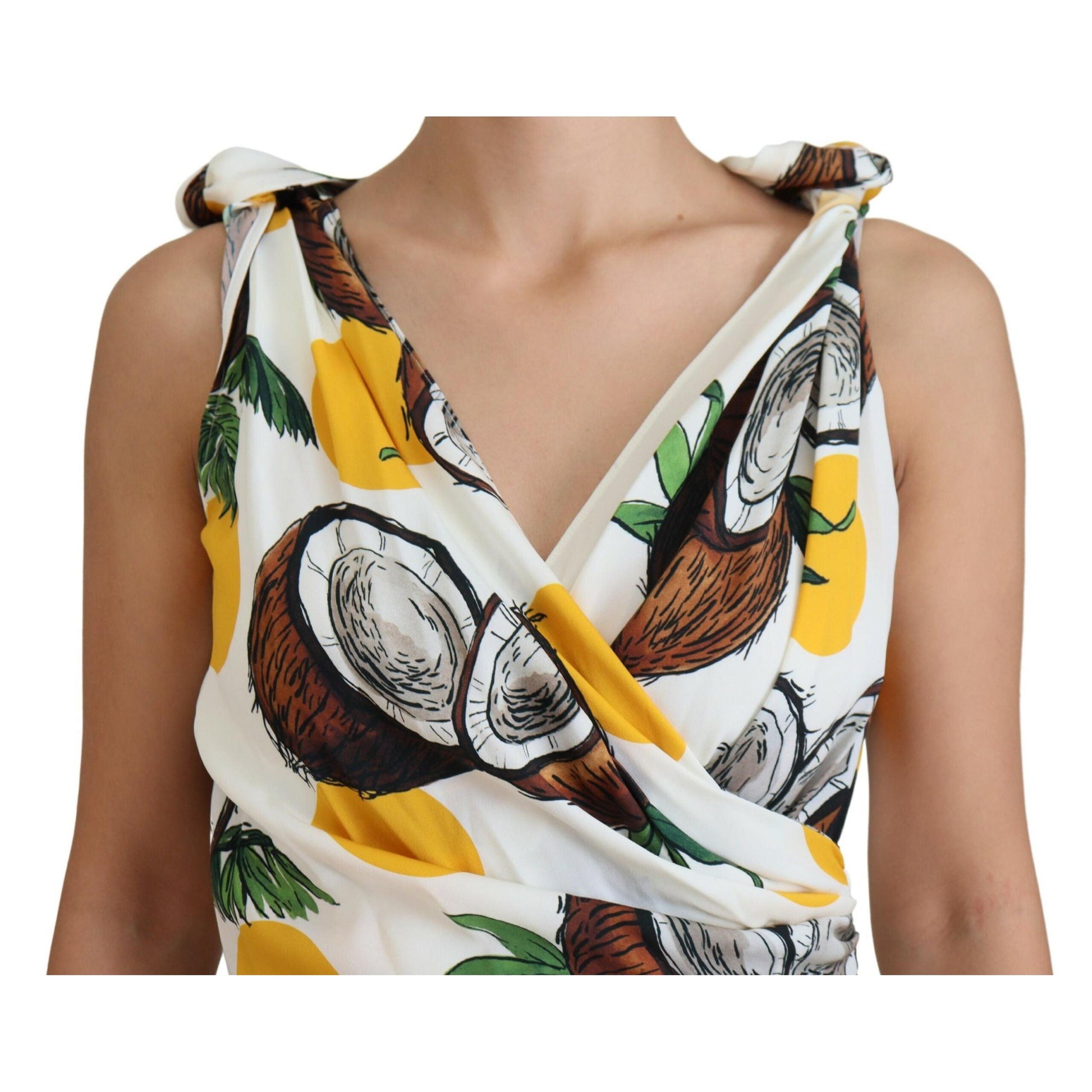 Dolce & Gabbana White Coconut Print Sheath Mini Silk Dress