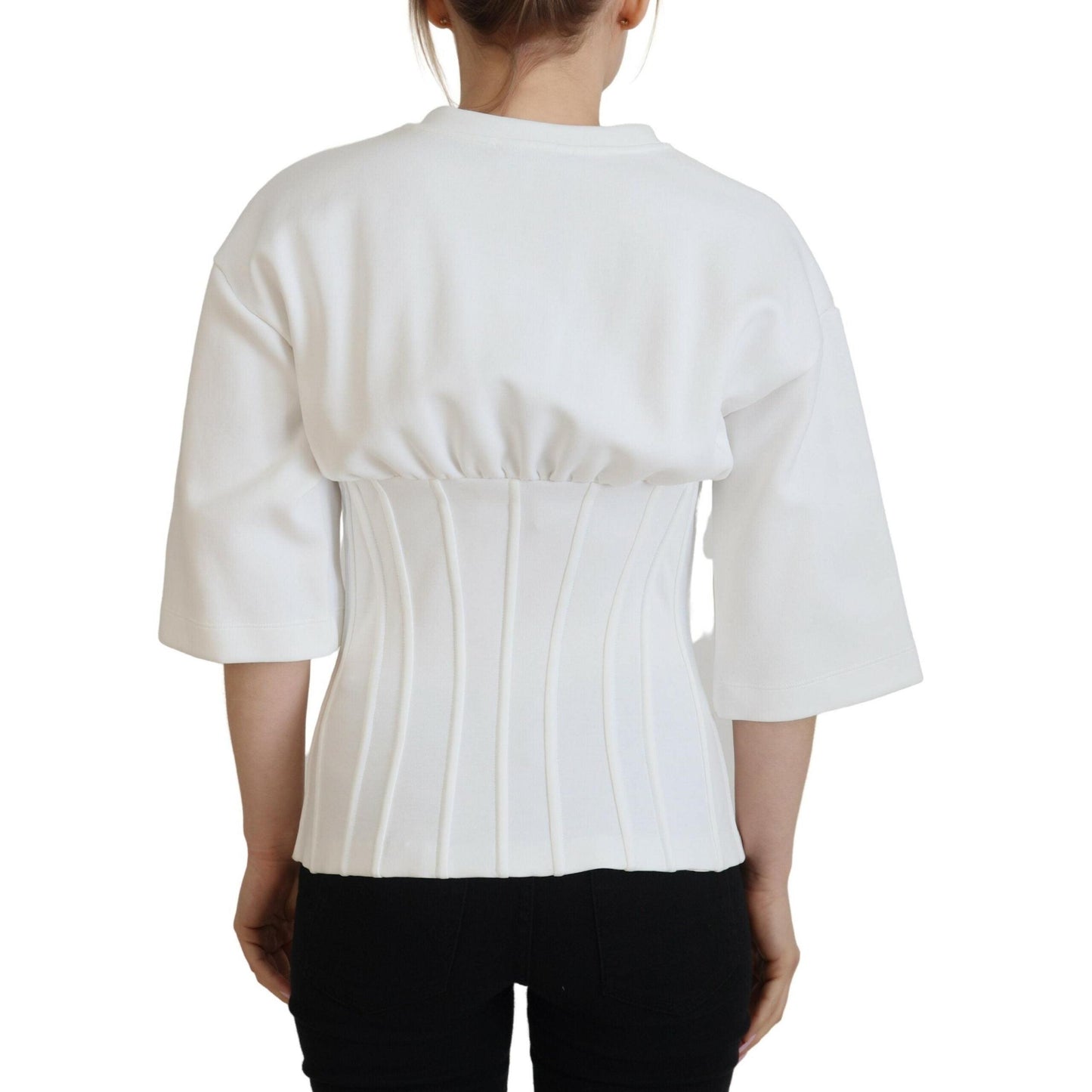 Dolce & Gabbana White Corset Stretch Cotton Top T-shirt