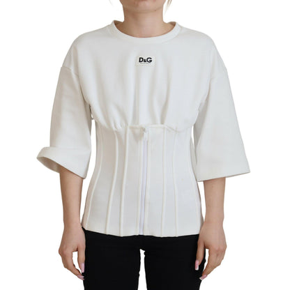 Dolce & Gabbana White Corset Stretch Cotton Top T-shirt