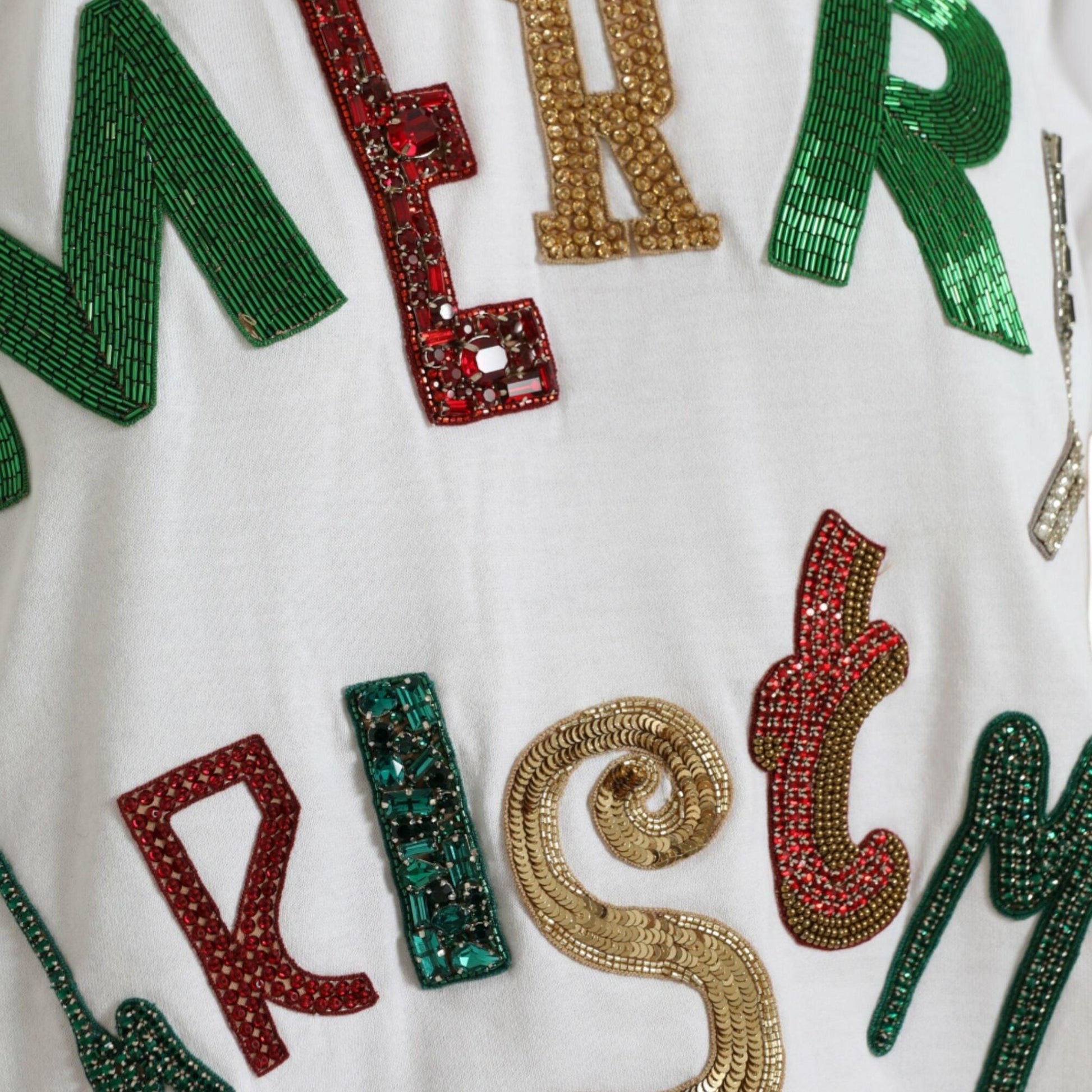 Dolce & Gabbana White Cotton Christmas Sequin Fur T-shirt