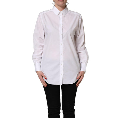 Dolce & Gabbana White Cotton Long Sleeve Button-Up Shirt Top