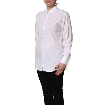 Dolce & Gabbana White Cotton Long Sleeve Button-Up Shirt Top