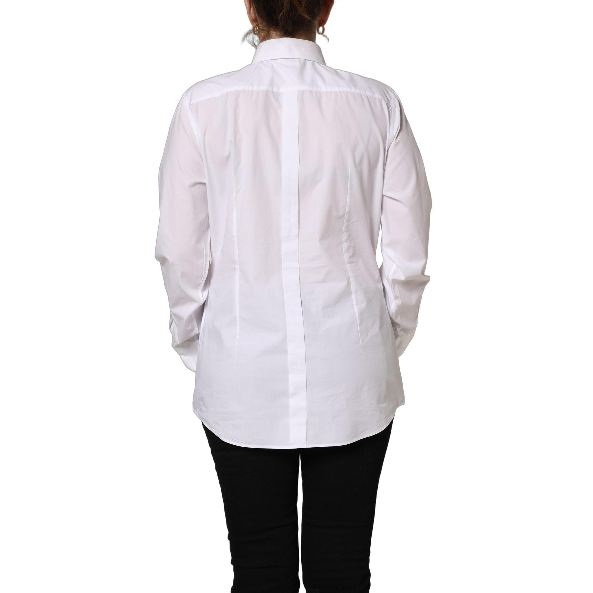 Dolce & Gabbana White Cotton Long Sleeve Button-Up Shirt Top