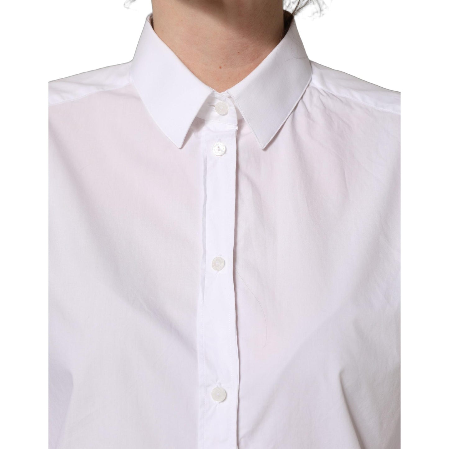 Dolce & Gabbana White Cotton Long Sleeve Button-Up Shirt Top