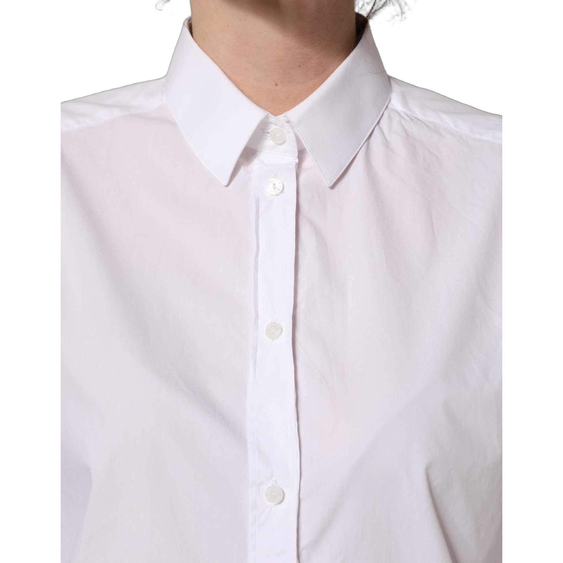 Dolce & Gabbana White Cotton Long Sleeve Button-Up Shirt Top