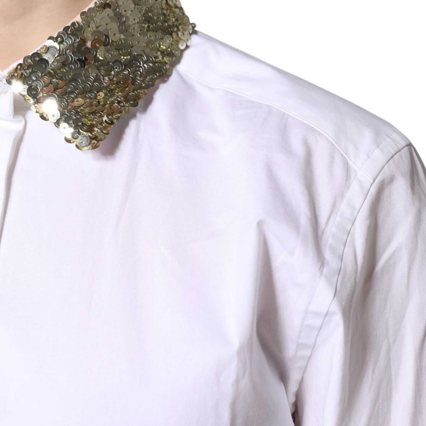 Dolce & Gabbana White Cotton Long Sleeves Sequin Shirt Top