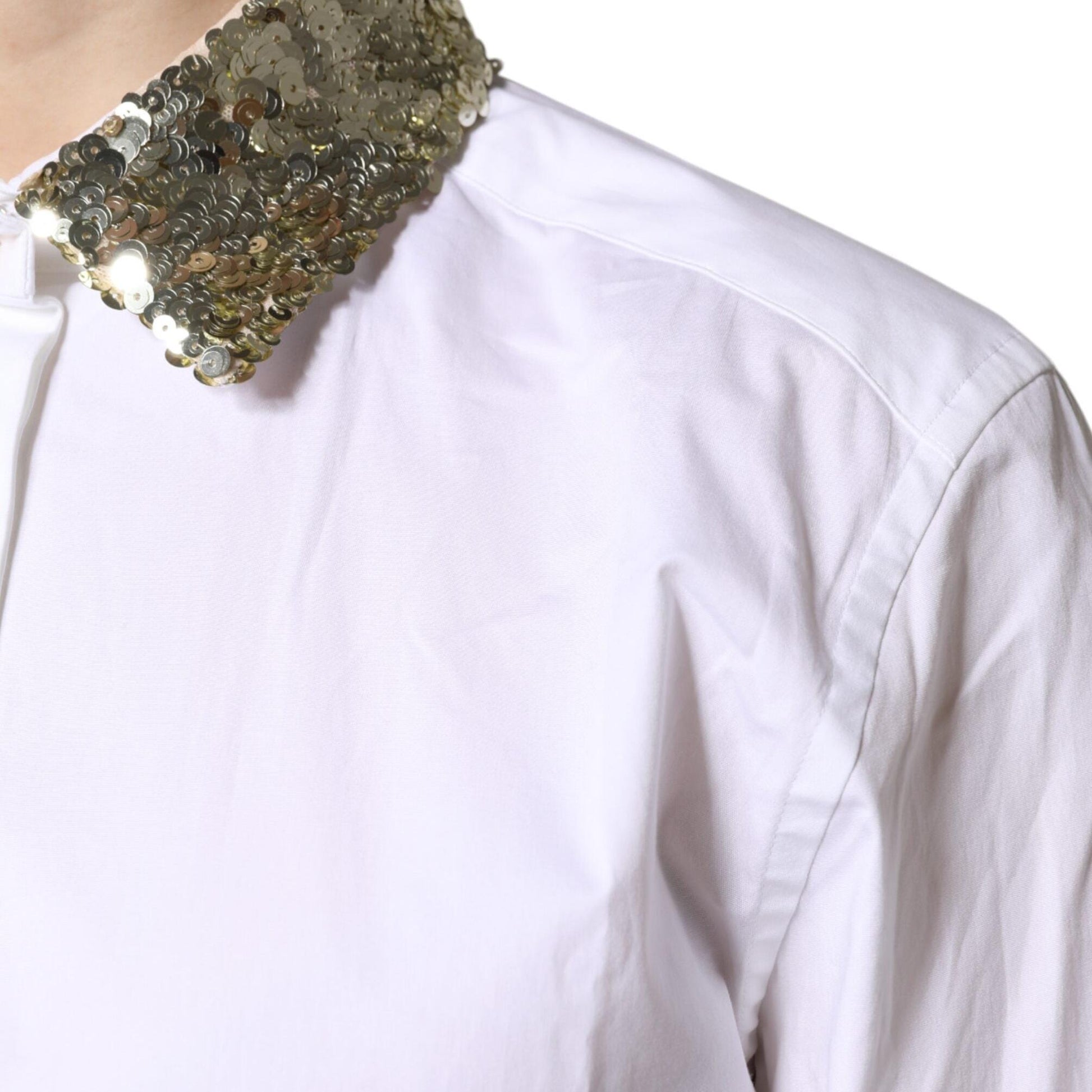 Dolce & Gabbana White Cotton Long Sleeves Sequin Shirt Top