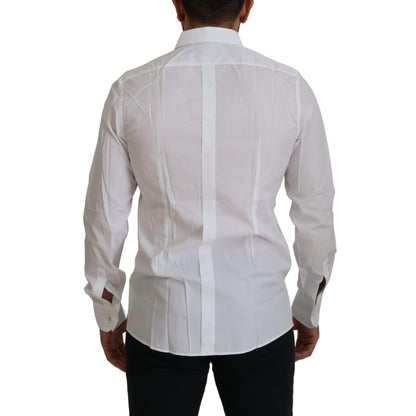 Dolce & Gabbana White Cotton Peacock Feather Formal GOLD Shirt