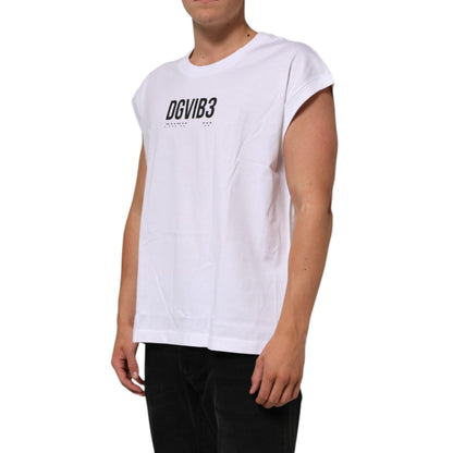Dolce & Gabbana White Cotton Sleeveless Printed Tank T-shirt