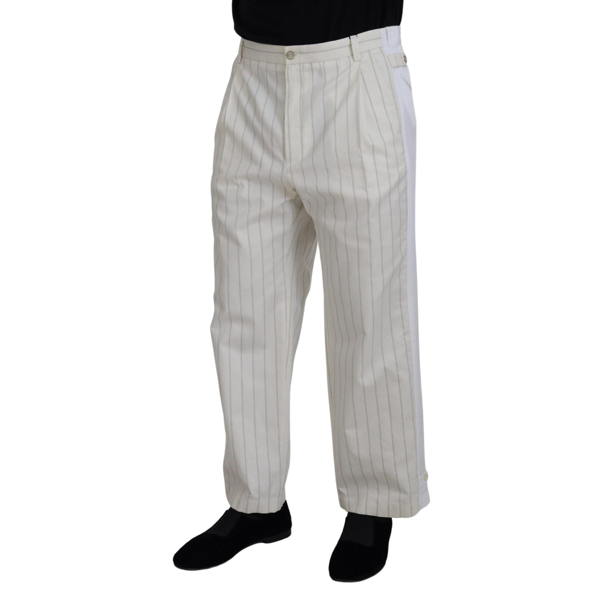 Dolce & Gabbana White Cotton Striped Formal Pants