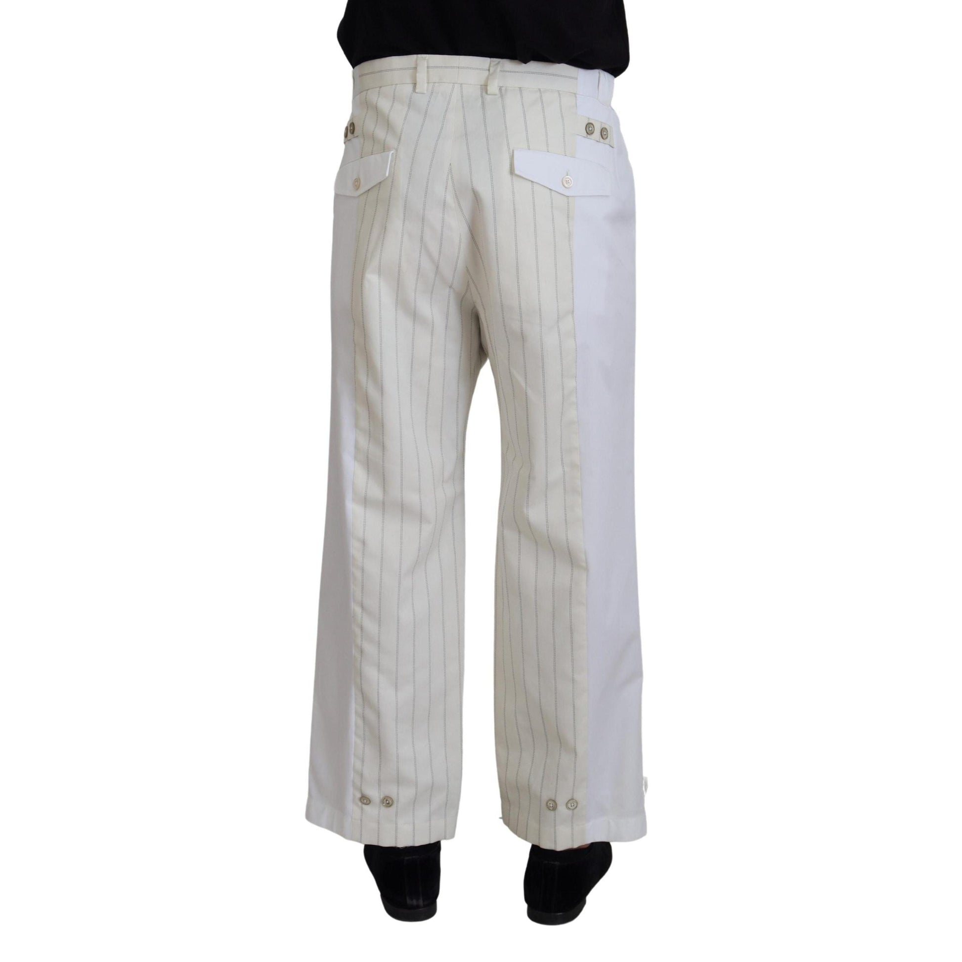 Dolce & Gabbana White Cotton Striped Formal Pants
