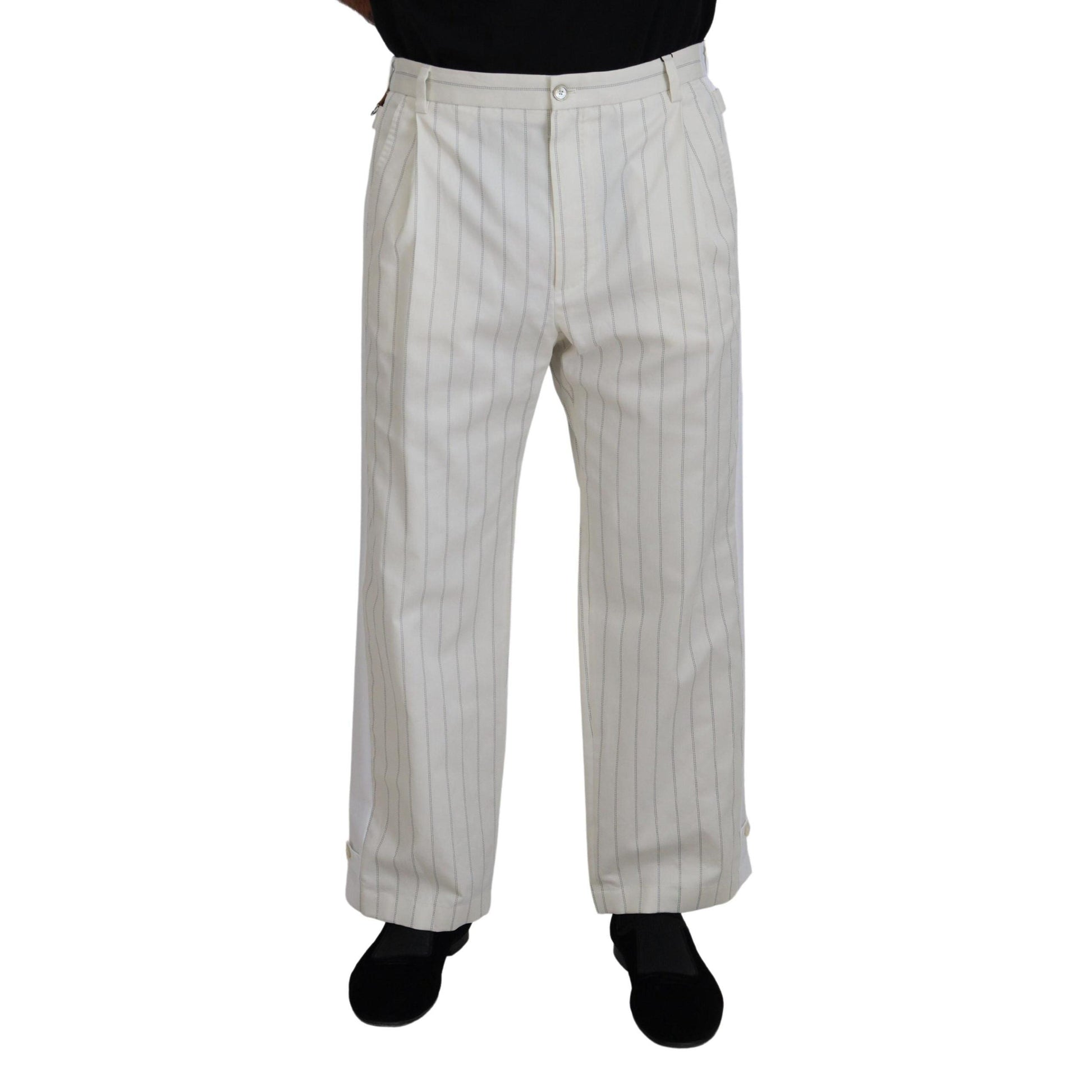 Dolce & Gabbana White Cotton Striped Formal Pants