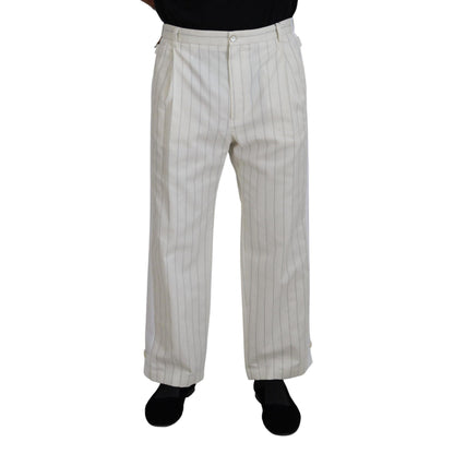 Dolce & Gabbana White Cotton Striped Formal Pants