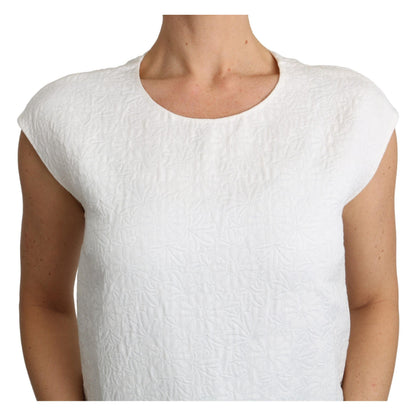 Dolce & Gabbana White Floral Brocade Blouse Cotton Top