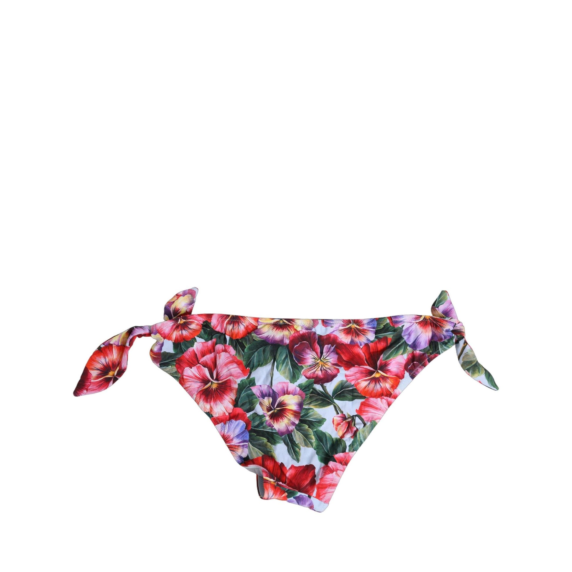 Dolce & Gabbana White Floral Print Nylon Beachwear Bikini Bottom
