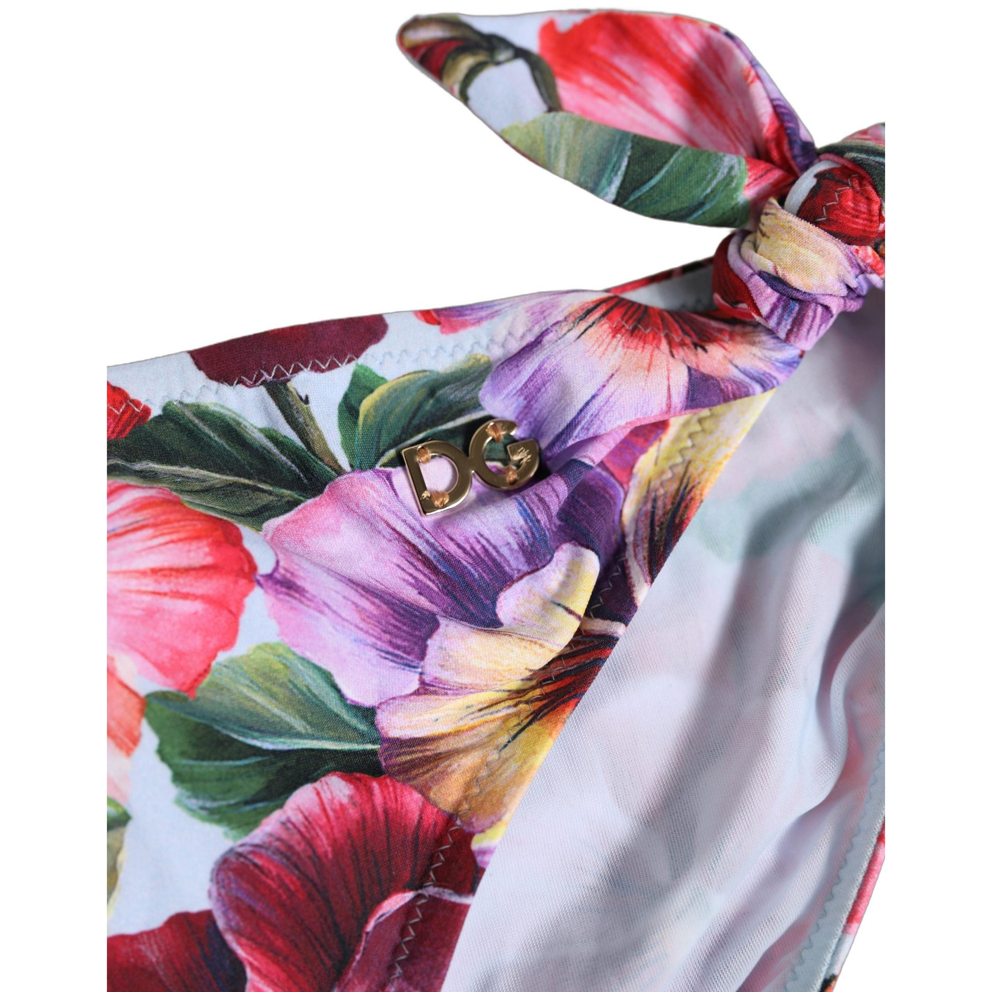Dolce & Gabbana White Floral Print Nylon Beachwear Bikini Bottom