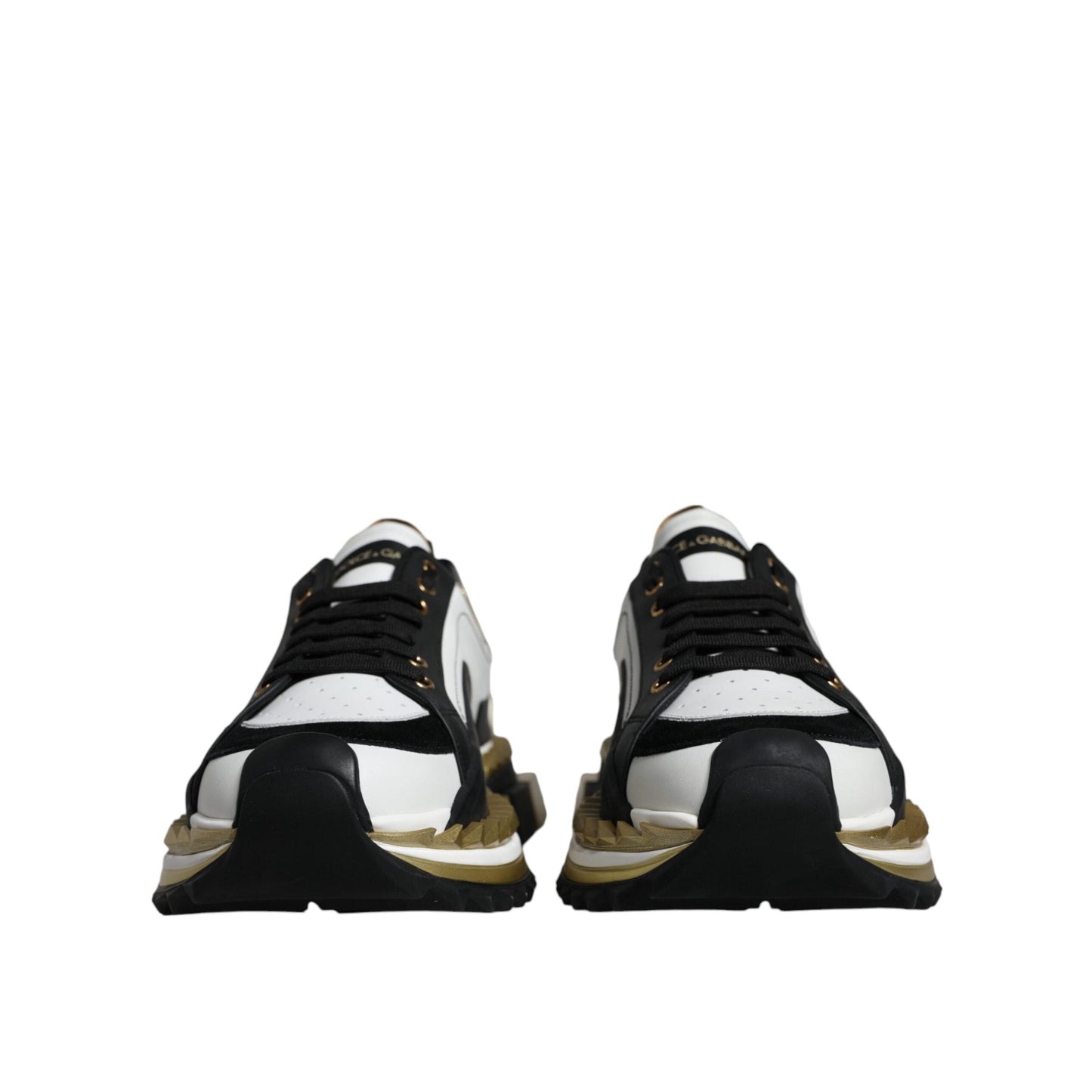 Dolce & Gabbana White Gold Black Leather SUPER KING Sneakers Shoes