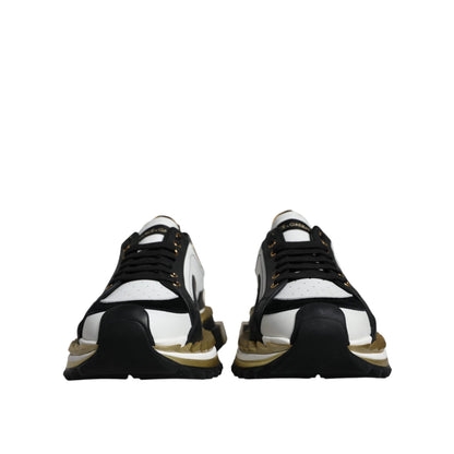 Dolce & Gabbana White Gold Black Leather SUPER KING Sneakers Shoes