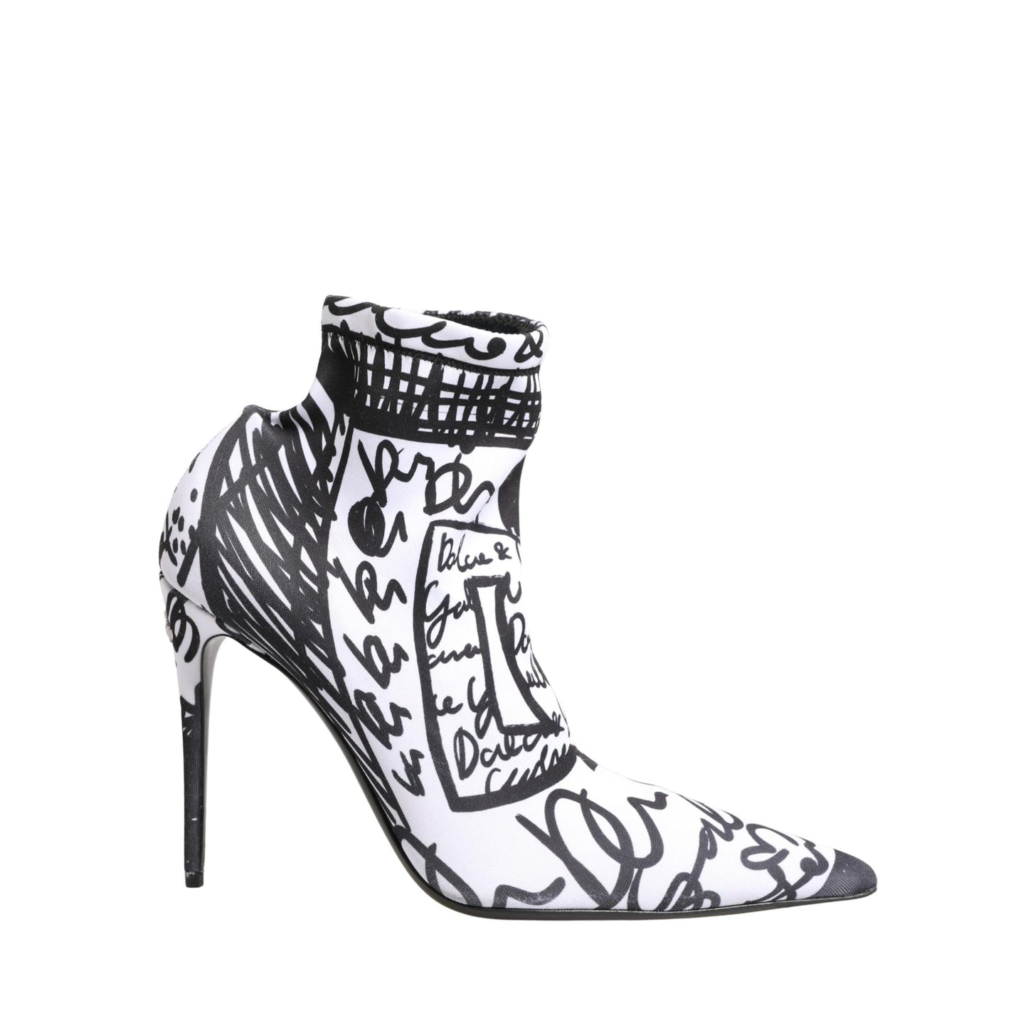Dolce & Gabbana White Graffiti Stretch Ankle Boots Shoes