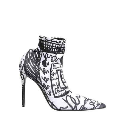 Dolce & Gabbana White Graffiti Stretch Ankle Boots Shoes