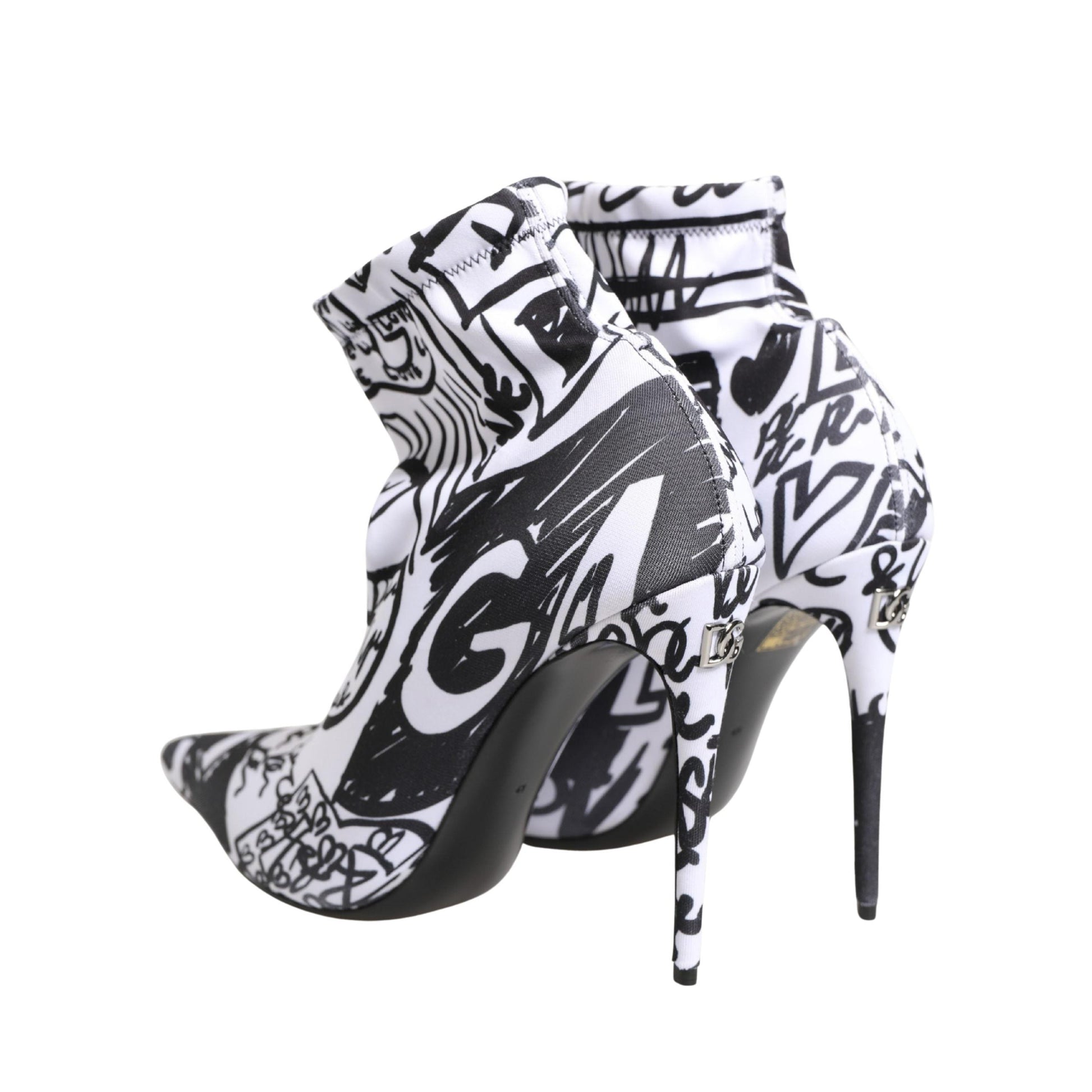 Dolce & Gabbana White Graffiti Stretch Ankle Boots Shoes