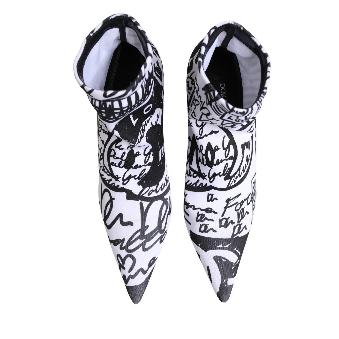 Dolce & Gabbana White Graffiti Stretch Ankle Boots Shoes