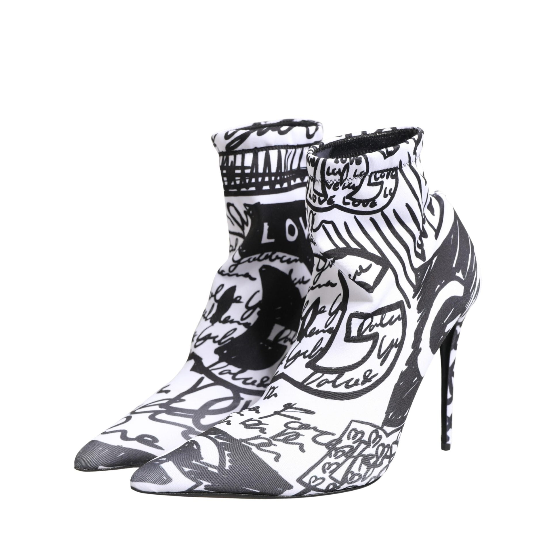 Dolce & Gabbana White Graffiti Stretch Ankle Boots Shoes