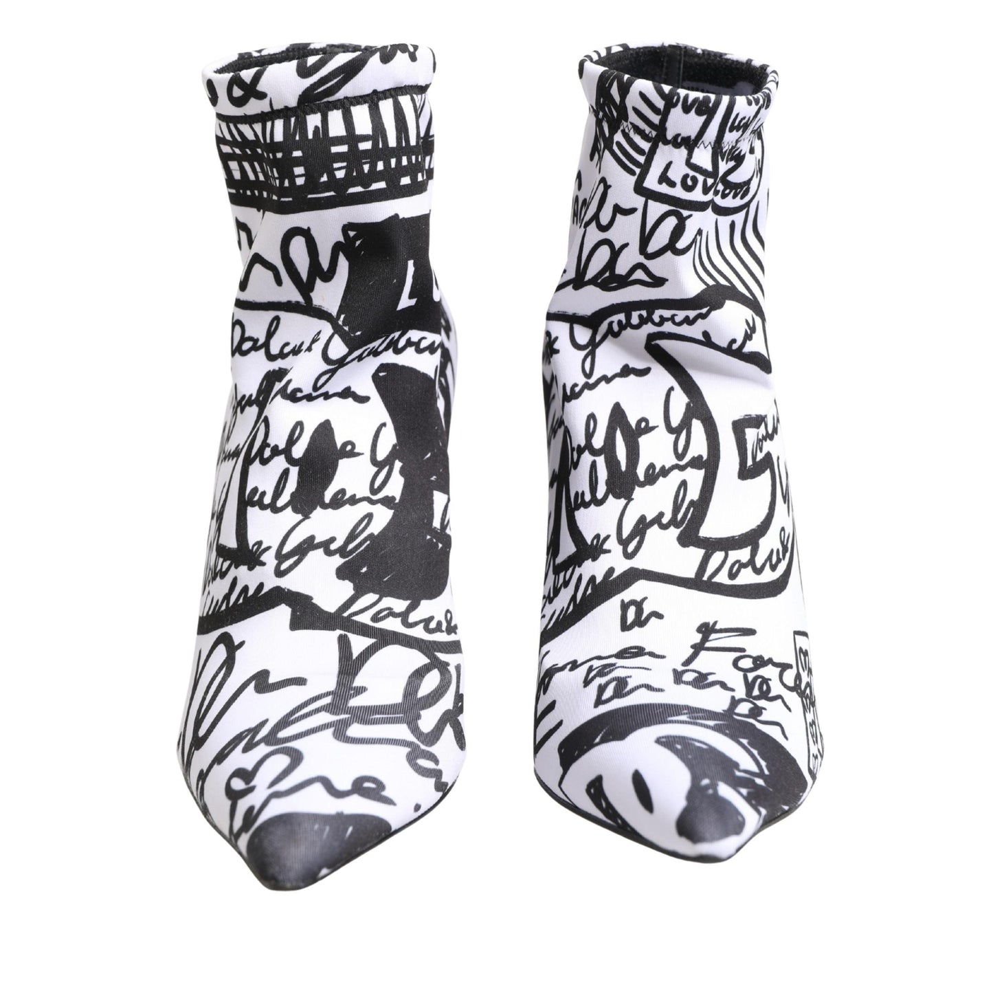 Dolce & Gabbana White Graffiti Stretch Ankle Boots Shoes