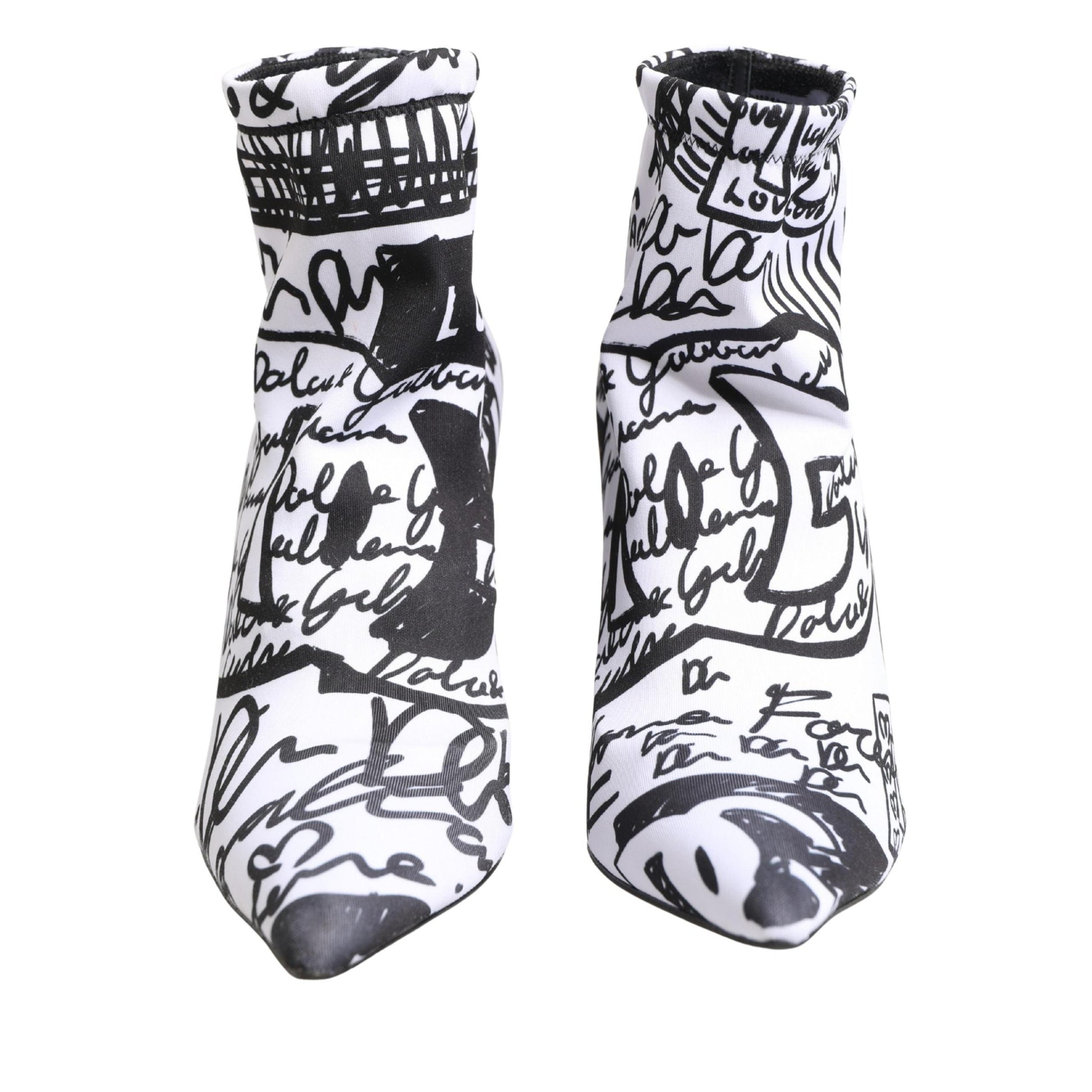 Dolce & Gabbana White Graffiti Stretch Ankle Boots Shoes