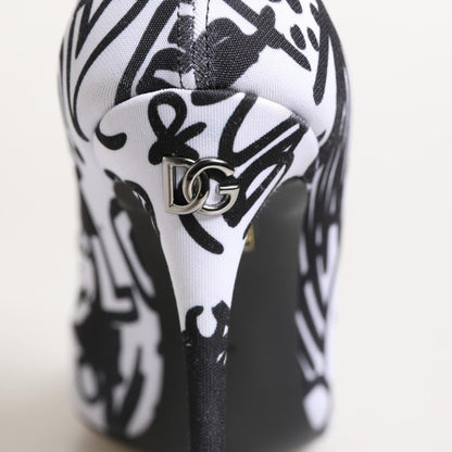 Dolce & Gabbana White Graffiti Stretch Ankle Boots Shoes