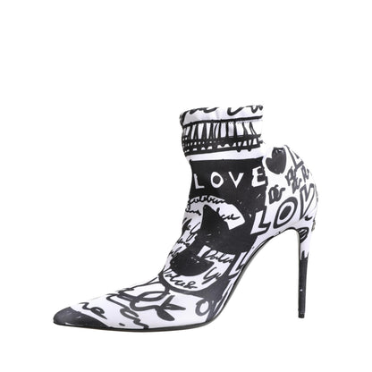 Dolce & Gabbana White Graffiti Stretch Ankle Boots Shoes