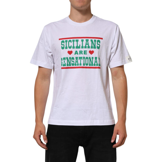 Dolce & Gabbana White Graphic Print Cotton Crew Neck T-shirt