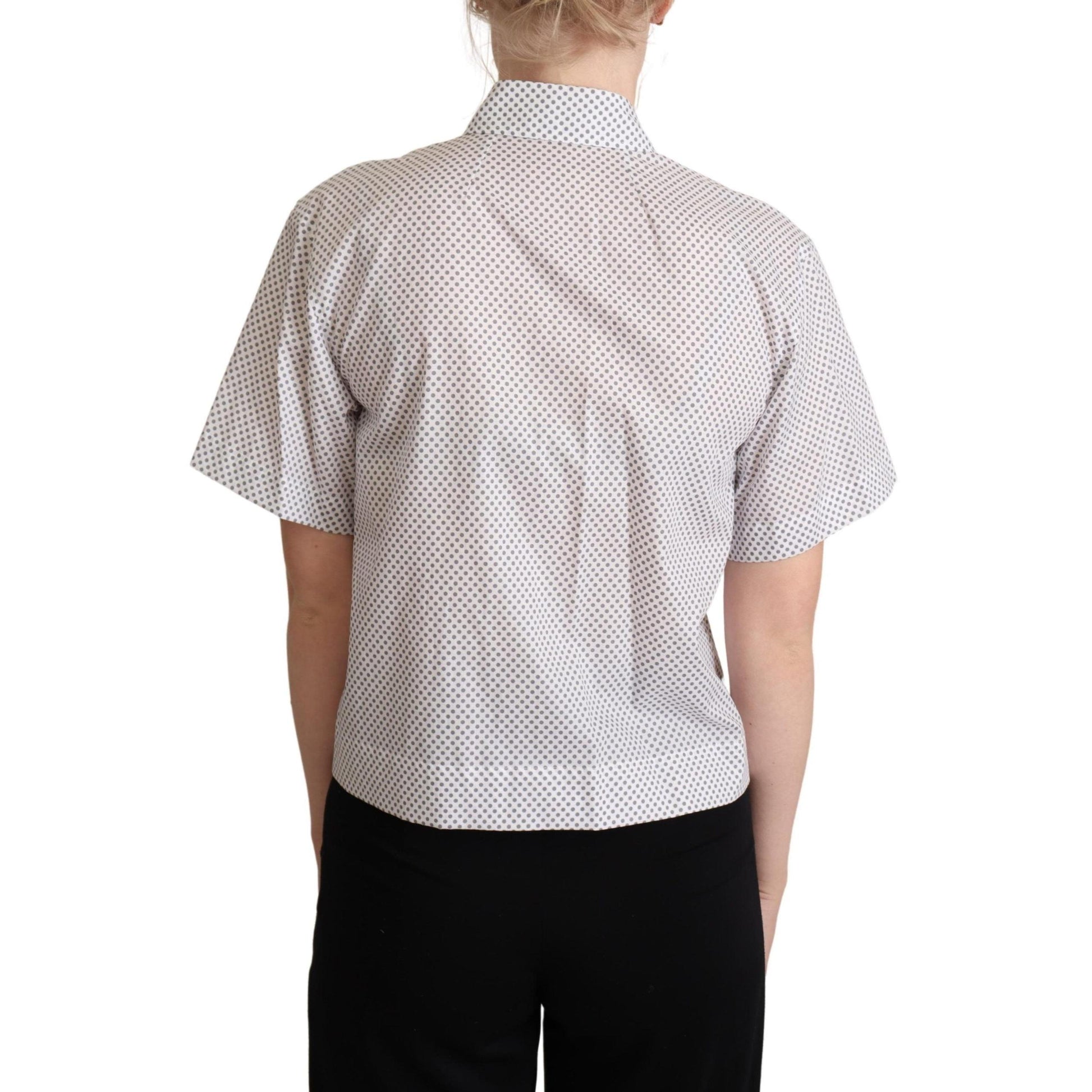 Dolce & Gabbana White Gray Polka Dots Collared Button Shirt