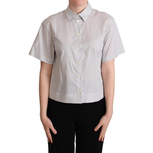 Dolce & Gabbana White Gray Polka Dots Collared Button Shirt