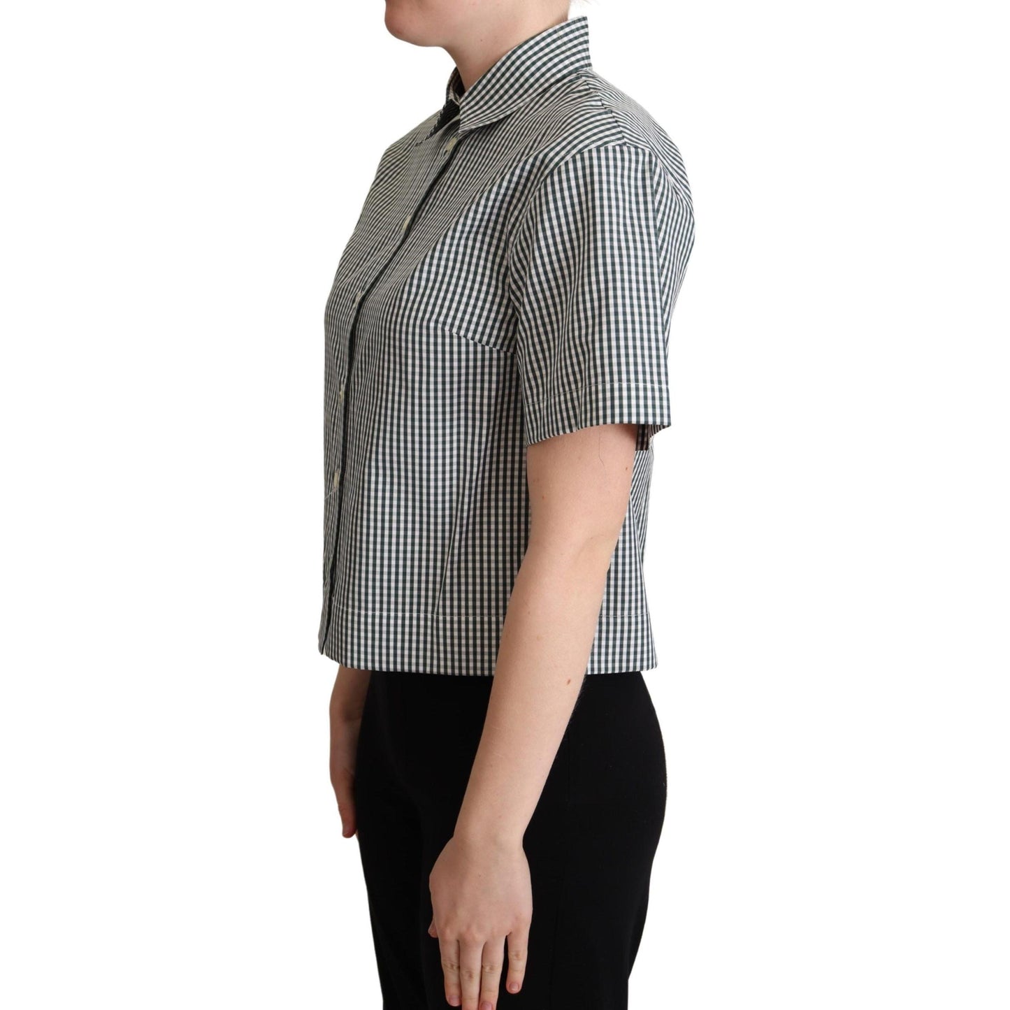 Dolce & Gabbana White Green Cotton Check Shirt Blouse Top