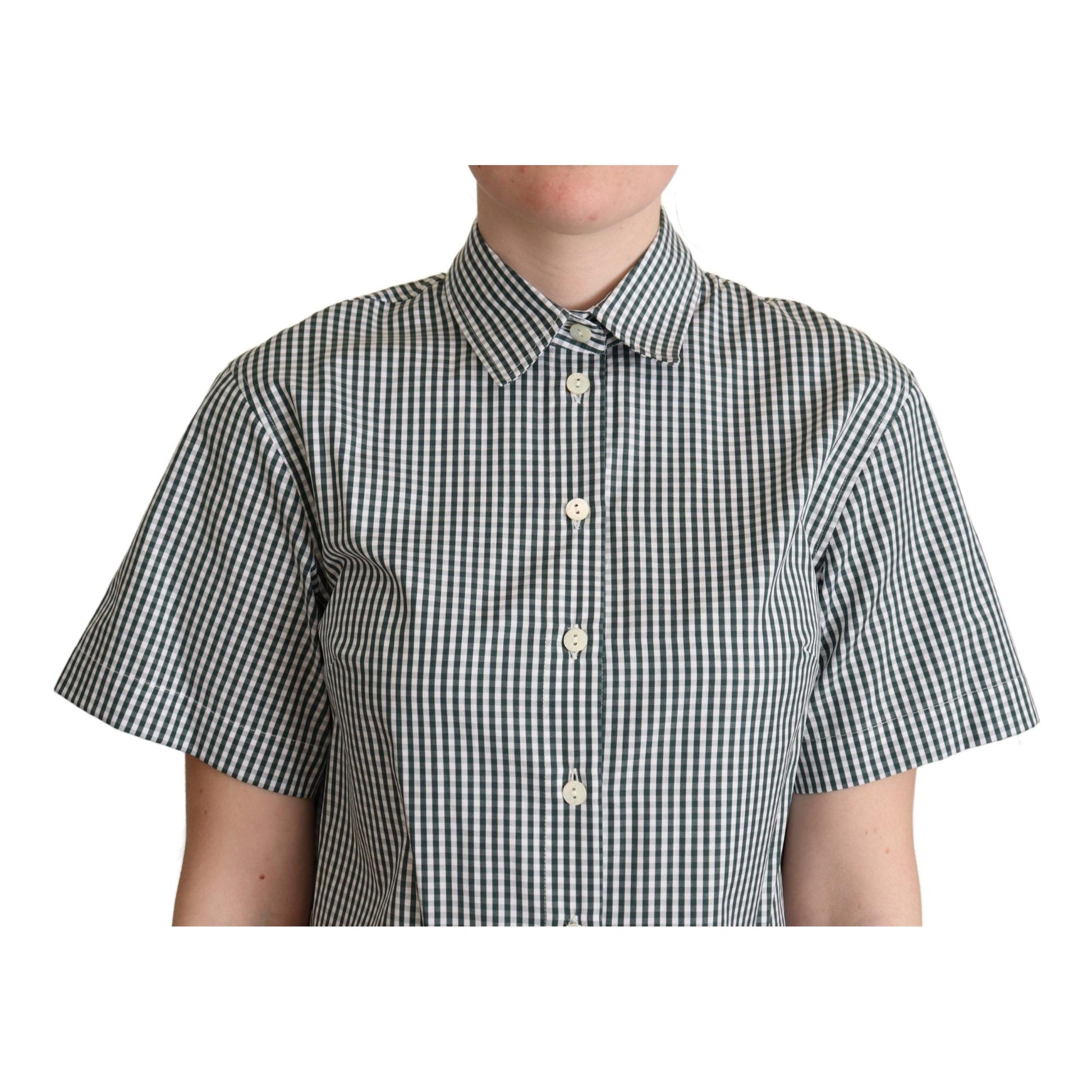 Dolce & Gabbana White Green Cotton Check Shirt Blouse Top