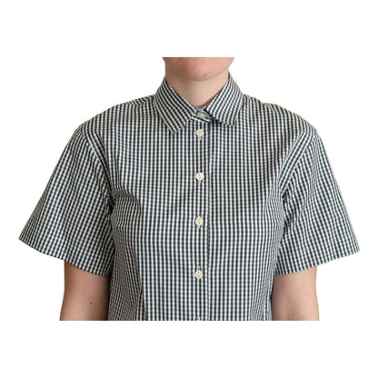 Dolce & Gabbana White Green Cotton Check Shirt Blouse Top