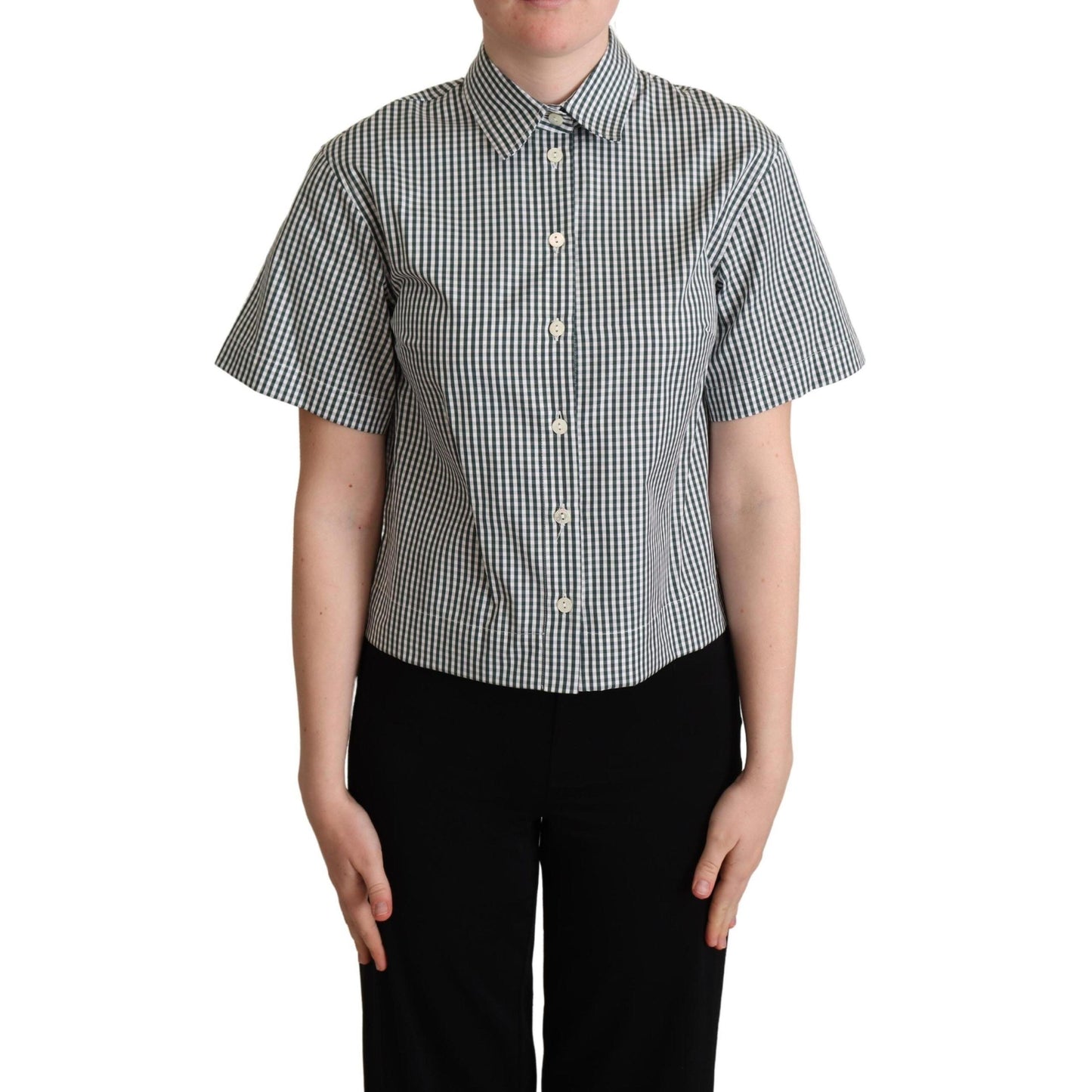 Dolce & Gabbana White Green Cotton Check Shirt Blouse Top