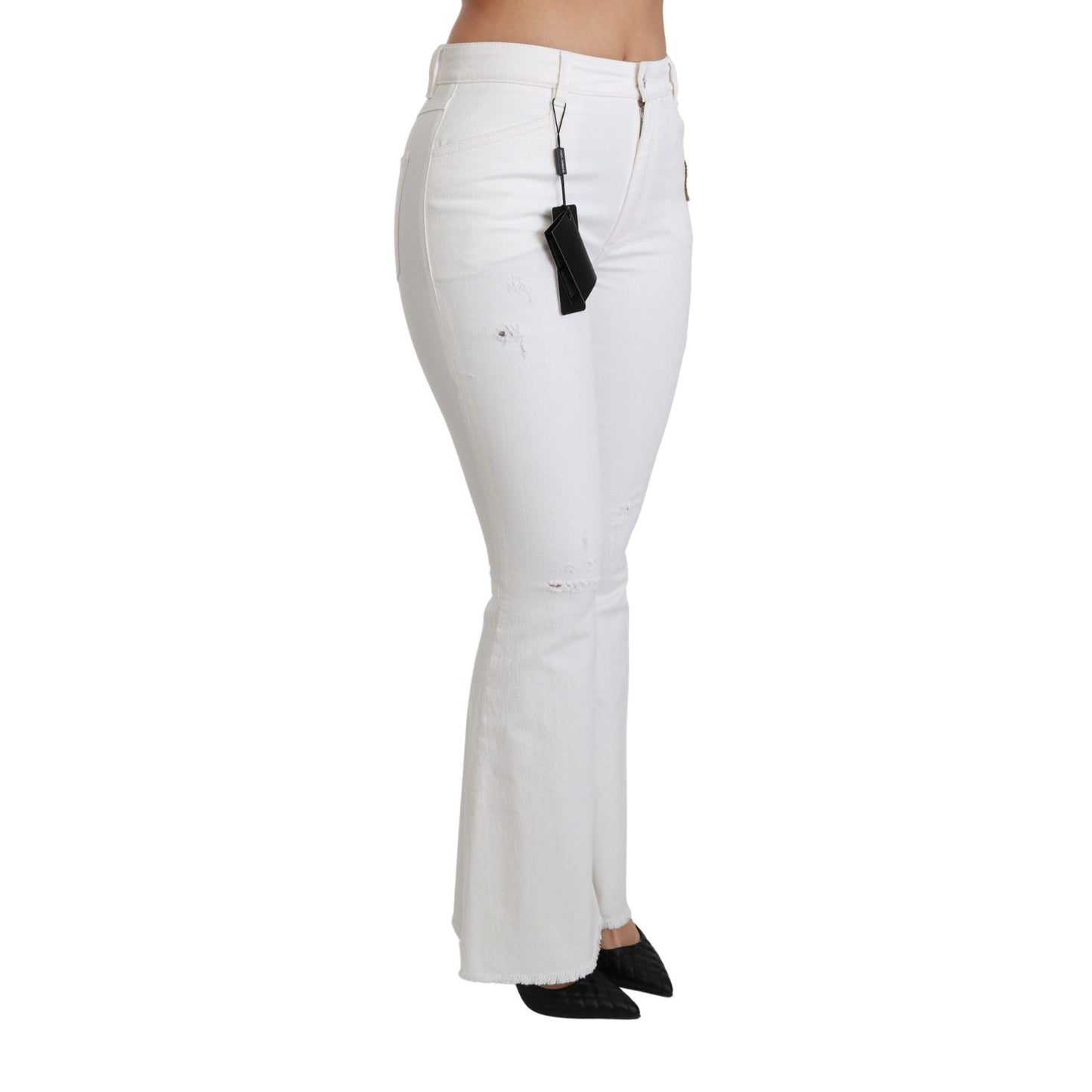 Dolce & Gabbana White Heart Flared Stretch Cotton Pants