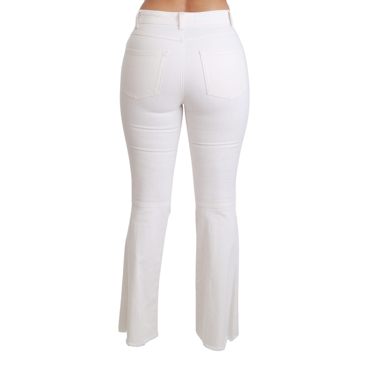 Dolce & Gabbana White Heart Flared Stretch Cotton Pants