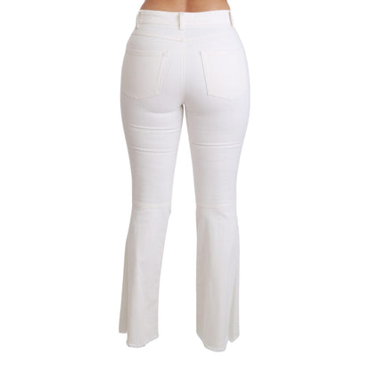 Dolce & Gabbana White Heart Flared Stretch Cotton Pants