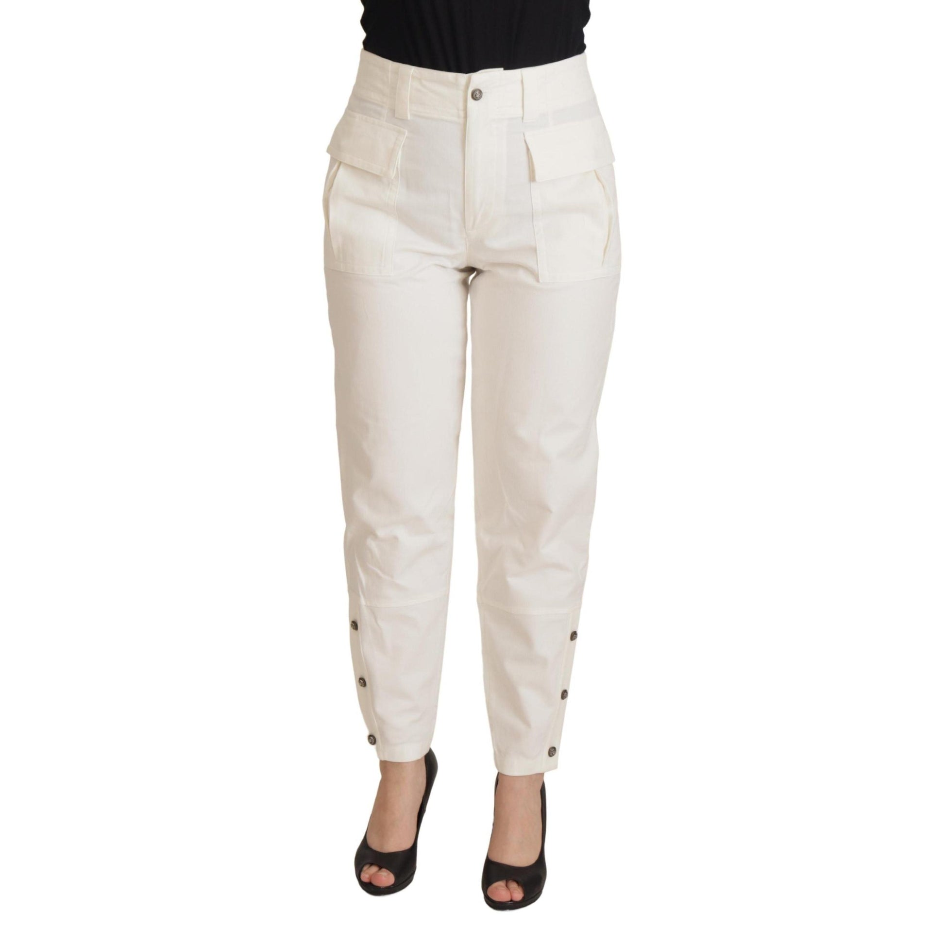 Dolce & Gabbana White High Waist Tapered Women Cotton Pants