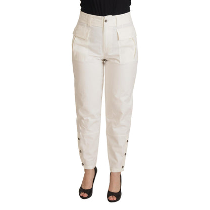 Dolce & Gabbana White High Waist Tapered Women Cotton Pants