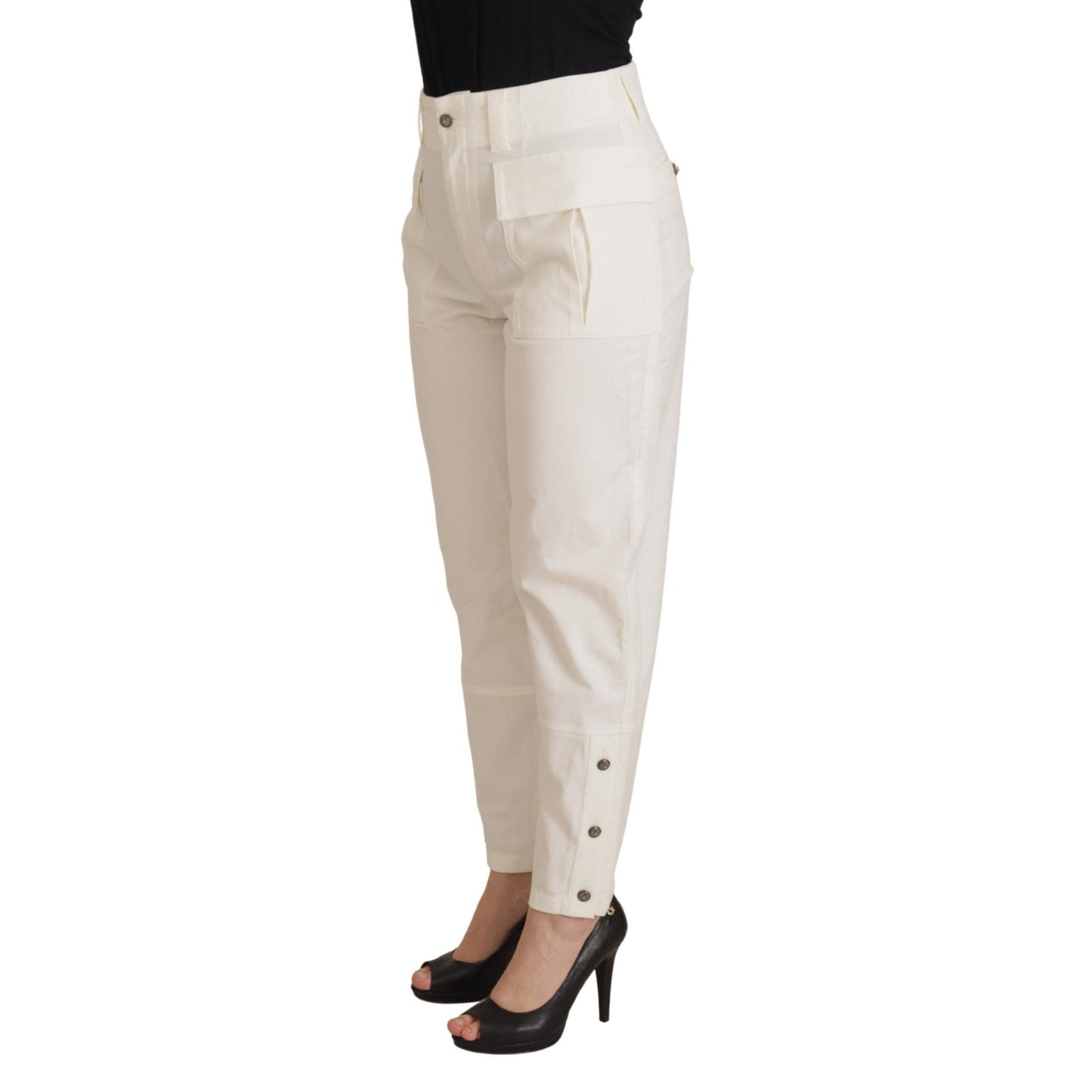 Dolce & Gabbana White High Waist Tapered Women Cotton Pants