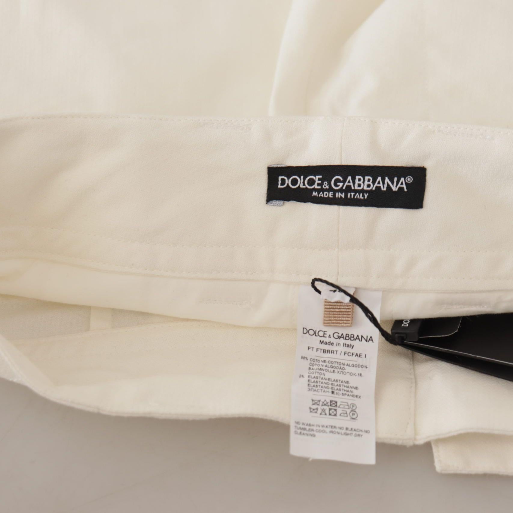 Dolce & Gabbana White High Waist Tapered Women Cotton Pants